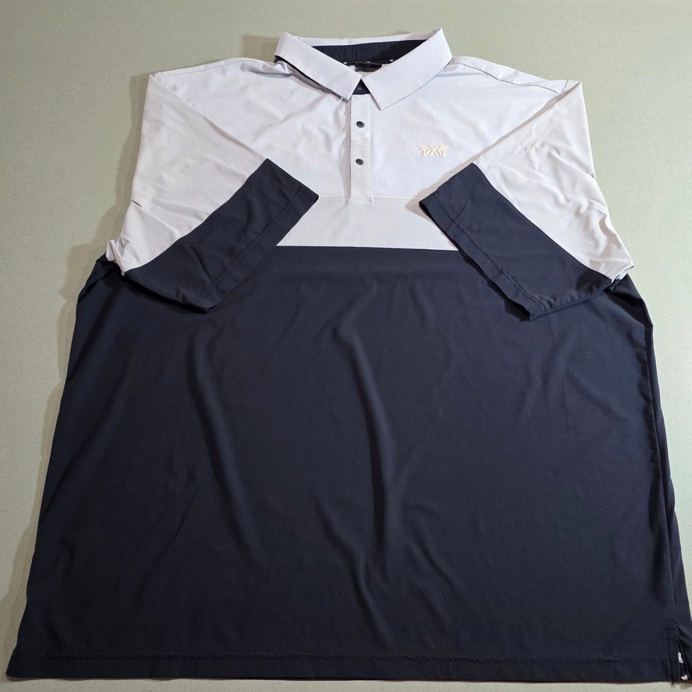 PXG Mens 3XL Performance Golf Polo Shirt Color Block Navy White Short Sleeve